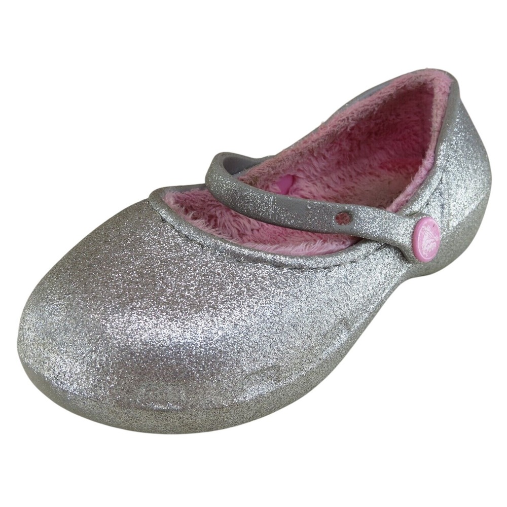 Crocs‎ Sz 12 Toddler Girls Mary Jane Silver Synthetic Medium